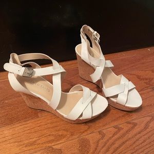 White Franco Sarto Wedged Sandals, size 8